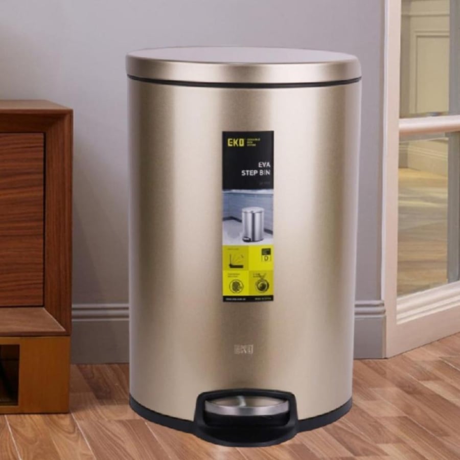 EKO round cylindrical trash bin with steel pedal, gold, 30 liters, EK91160