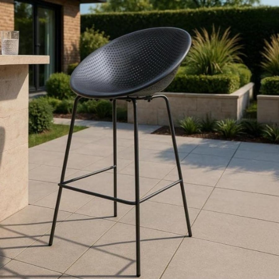 كرسي بار فايبر اسود وقاعدة ارجل حديد لون اسود IEASY851BLACK