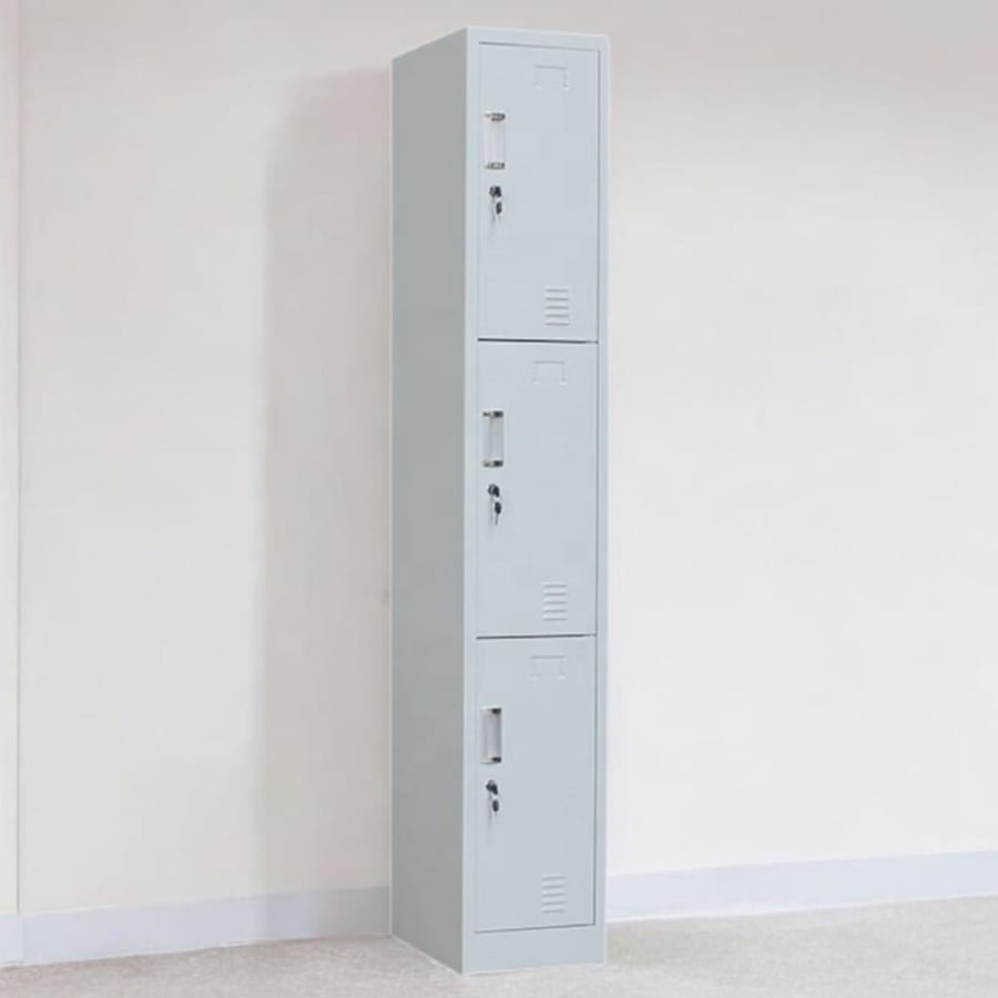 دولاب امانات وملابس حديد 3ابواب مع ارفف داخلية مقاس 185×38×42 رصاصي W001-3GRAY