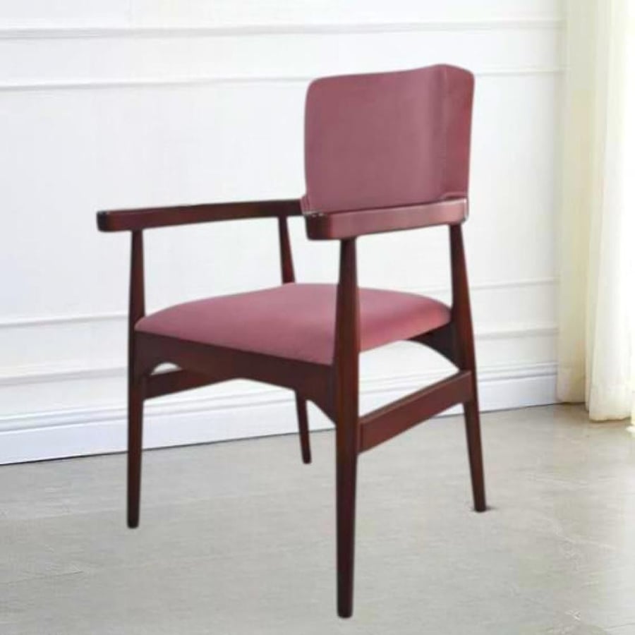 Wooden dining chair with velvet fabric seat pink