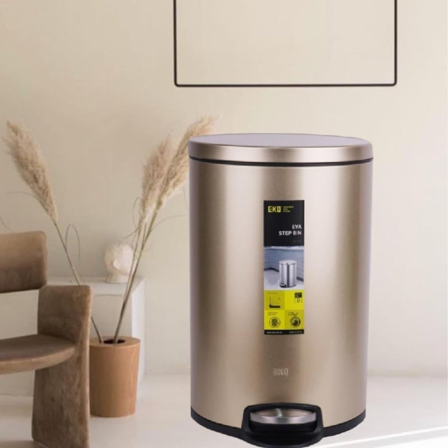 EKO round cylindrical trash bin with steel pedal, gold, 30 liters, EK91160