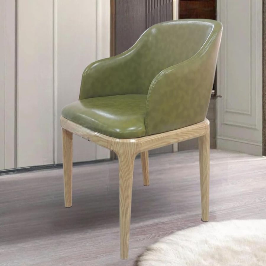 كرسي طعام خشب مع مقعد جلد اخضر  GWD1258GREEN