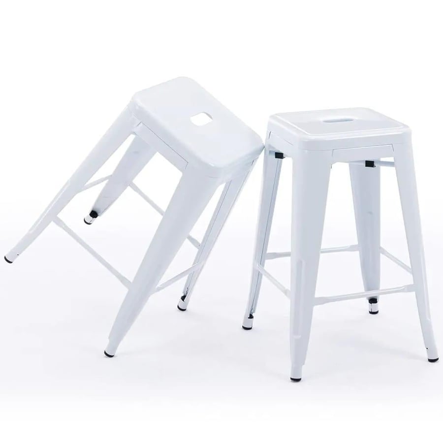 كرسي بار حديد بدون ظهر لون ابيض HS01WHITE