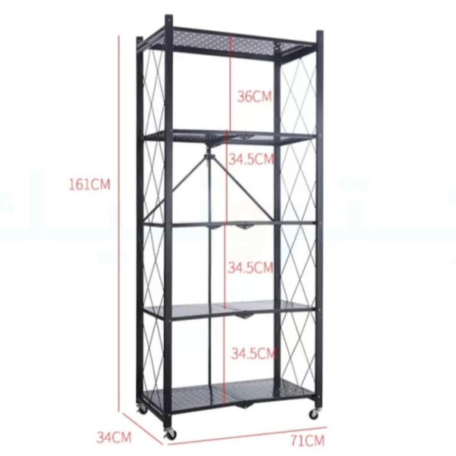 Storage and organization shelves, foldable, iron, 5 tiers, black color, size 34×72×168 cm, model AW-6008B