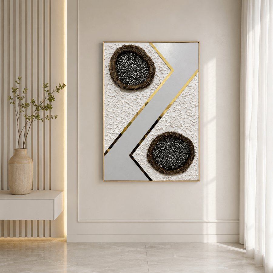 لوحة حائط عصرية بإطار ذهبي مقاس 80 × 120 سم