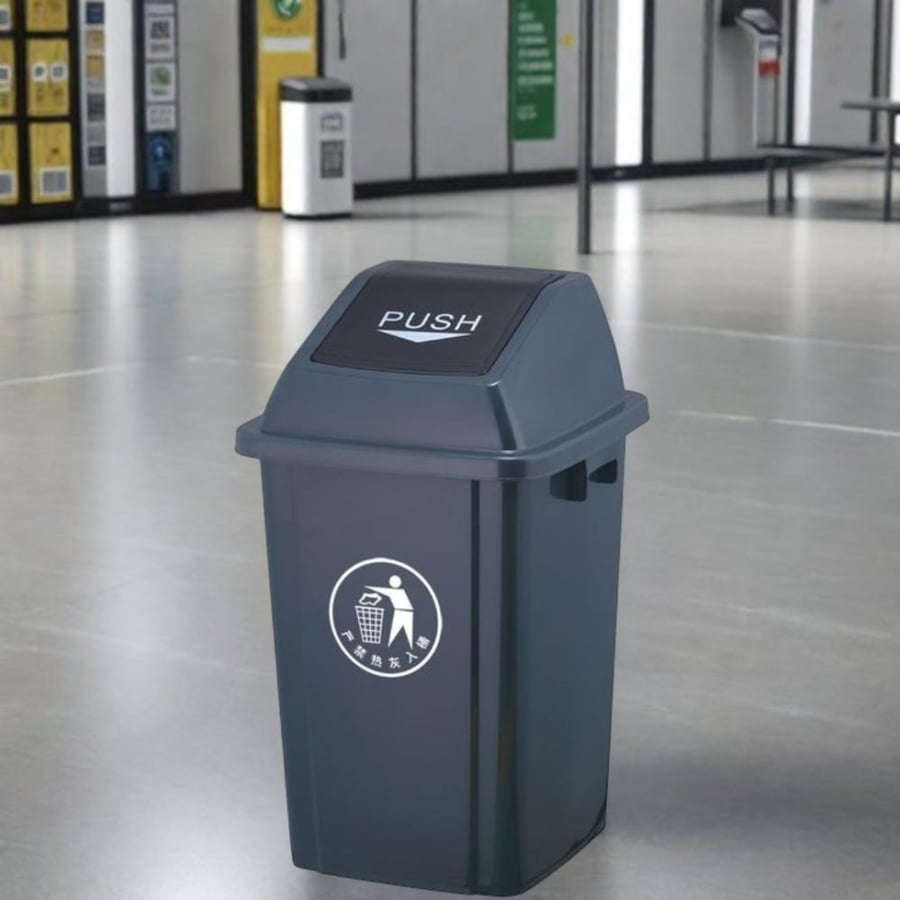Large plastic trash container with fan lid, gray, 60 liters, LD802