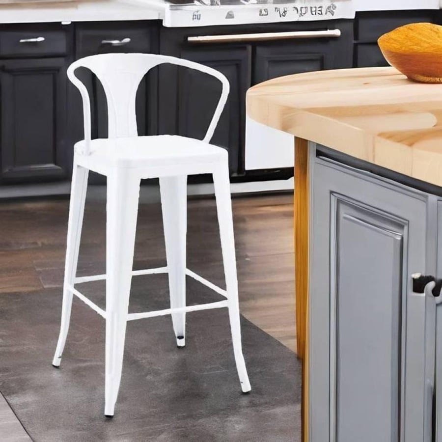 كرسي بار حديد ثابت ابيض بظهر قصير  M-504WHITE