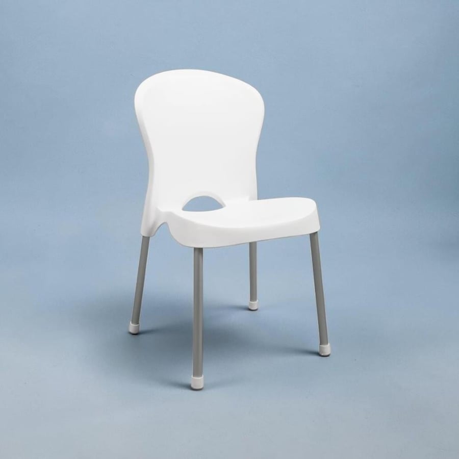 كرسي بلاستيك لون ابيض بارجل الومونيوم موديل رقم  PL-540WHITE