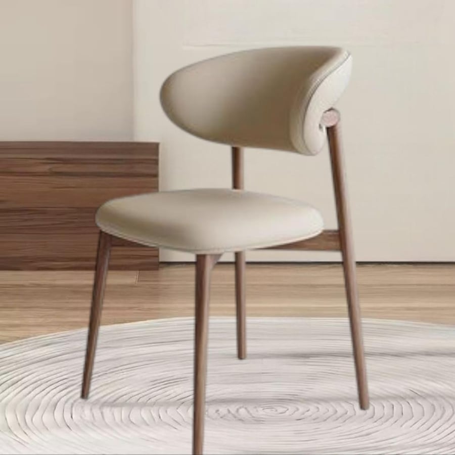 Wooden dining chair with beige leather seat and back GWD1590BEIGE