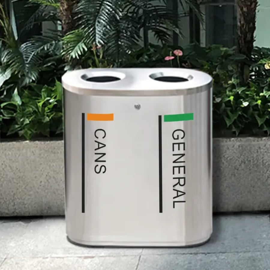 External stainless steel trash bin with two openings GWD1347