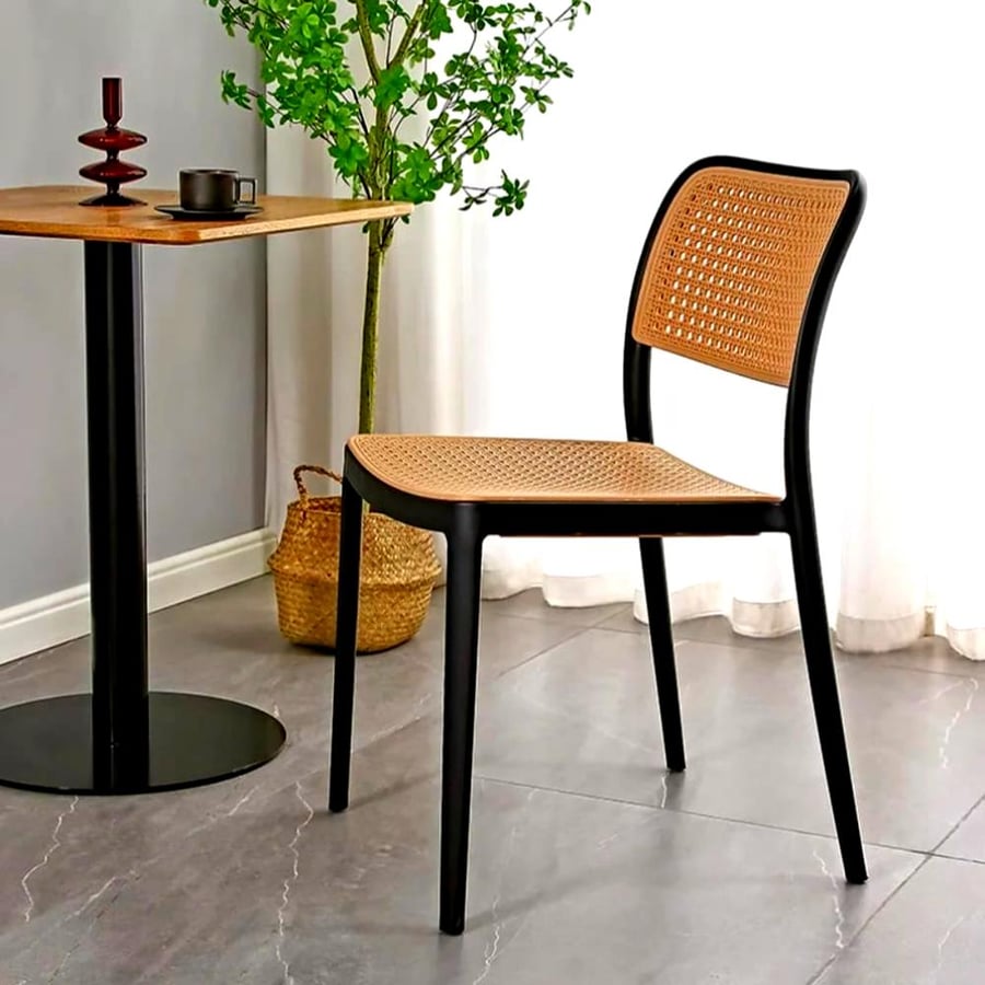 Dining and cafe chair, fiber & rattan outdoor, black color, THDC672BLACK