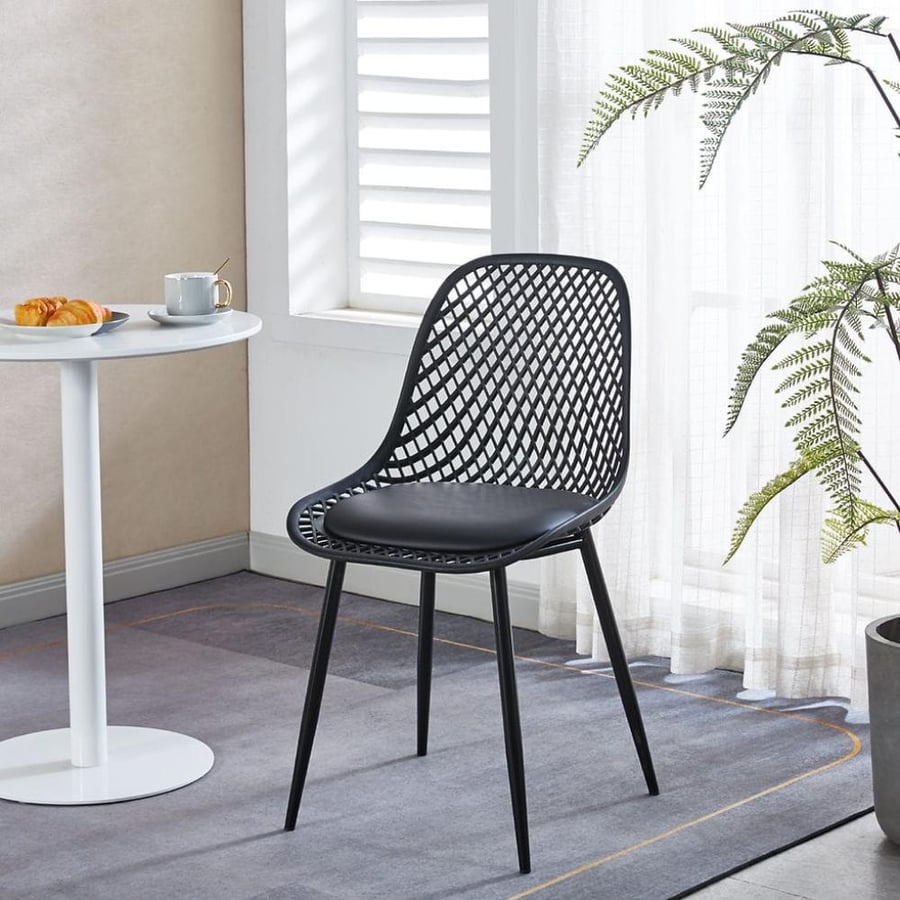كرسي طعام وكافية فايبر خارجي لون اسود  THDC931BLACK