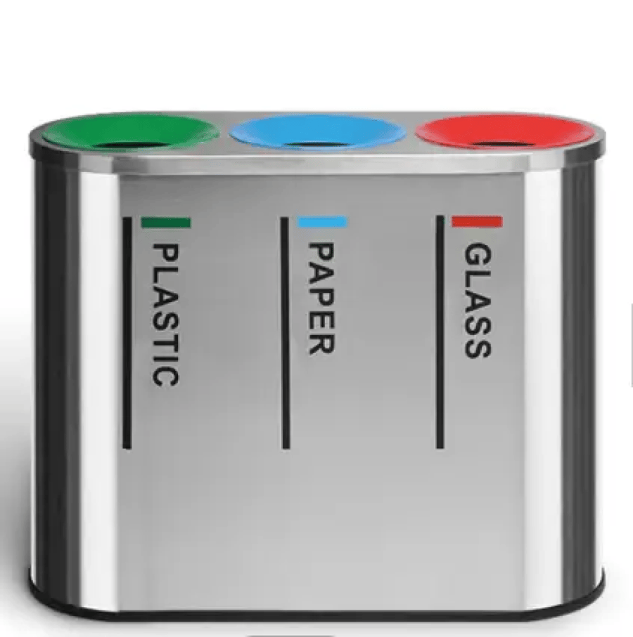 External stainless steel trash bin with 3 openings GWD1346