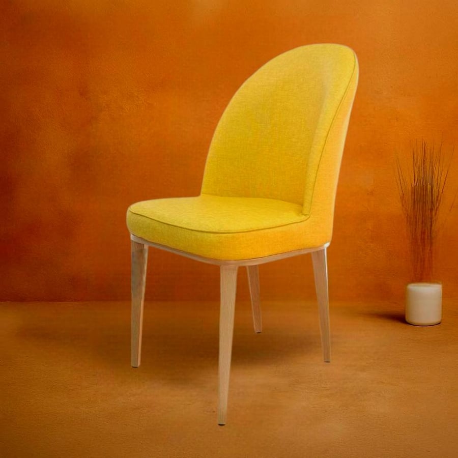Yellow leather dining chair with wooden-colored metal leg base GWD1275YELLOW