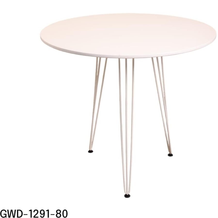 طاولة طعام دائرية 80CM سطح خشب مع قاعدة حديد 3ارجل لون ابيض GWD1291-80W