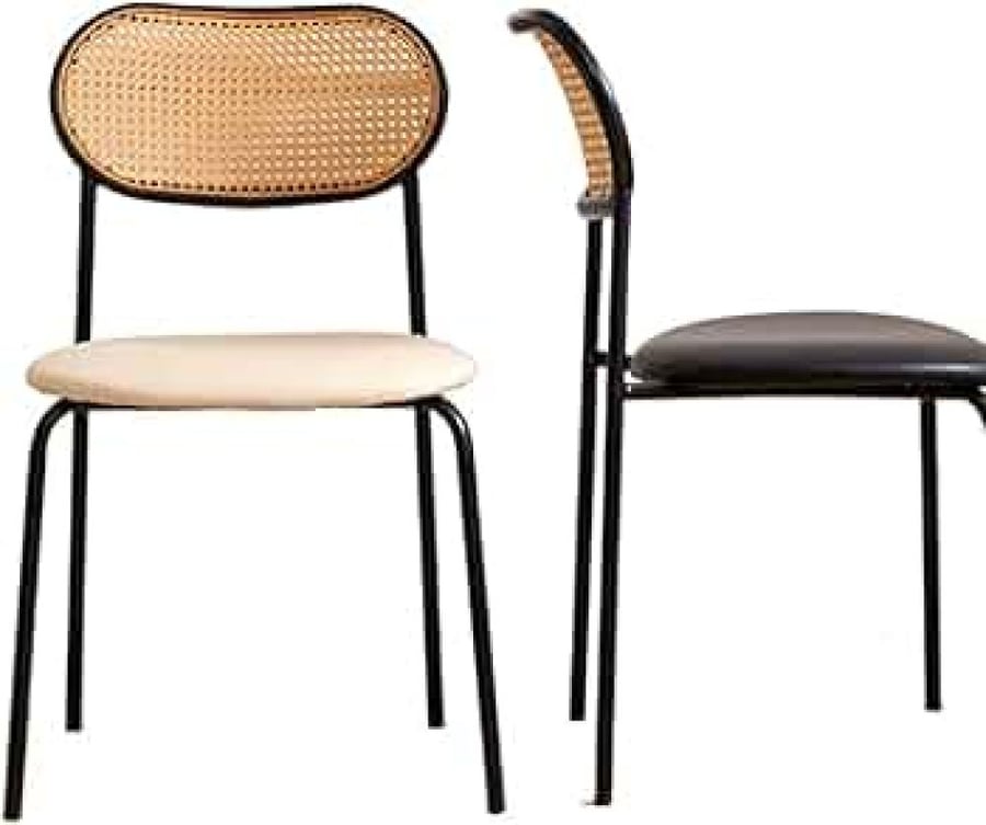 Outdoor dining and cafe chair, iron and rattan, black, with black seat, JSA5BLACK