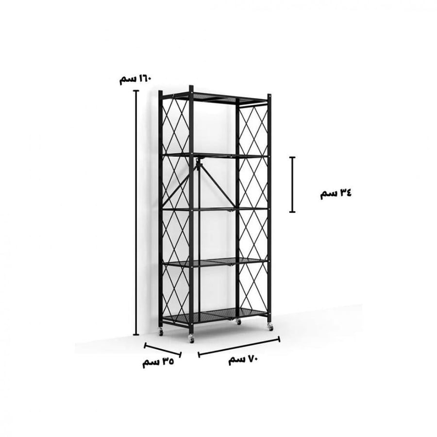 Storage and organization shelves, foldable, iron, 5 tiers, black color, size 34×72×168 cm, model AW-6008B