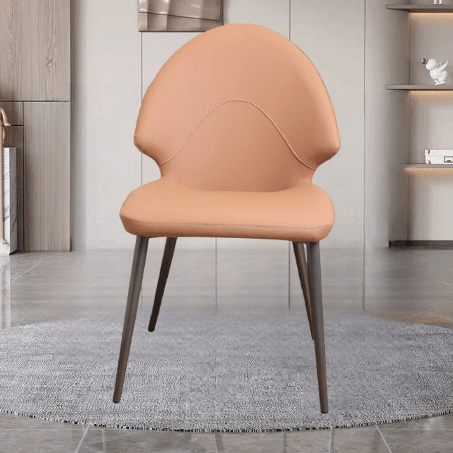 Leather brown dining chair with gray iron leg base H240BROWN