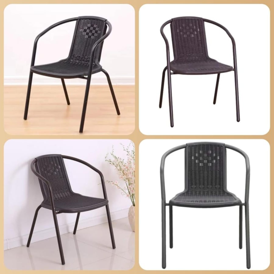 Outdoor dining table set 60CM and 2 iron chairs with plastic brown color AW98540