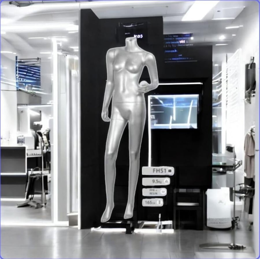 Female display mannequin without head, silver FHS1