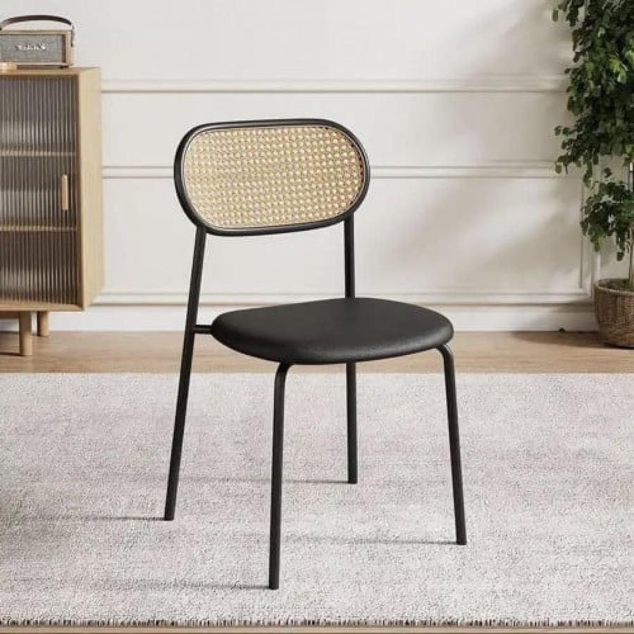 Outdoor dining and cafe chair, iron and rattan, black, with black seat, JSA5BLACK
