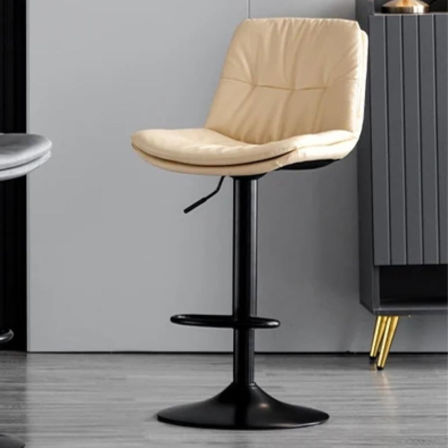 كرسي بار جلد بيج فاتح مع قاعدة ستيل اسود H-9015BEIGE