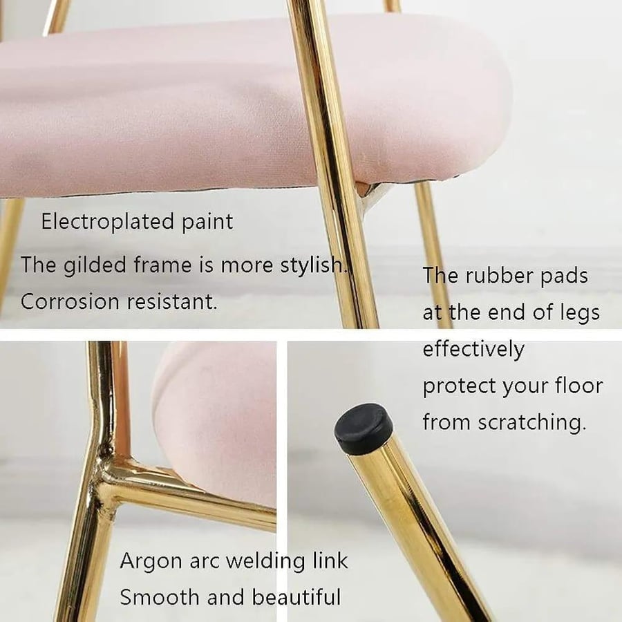Dining and cafe chair, velvet fabric, pink, golden steel leg base, HC-154B PINK