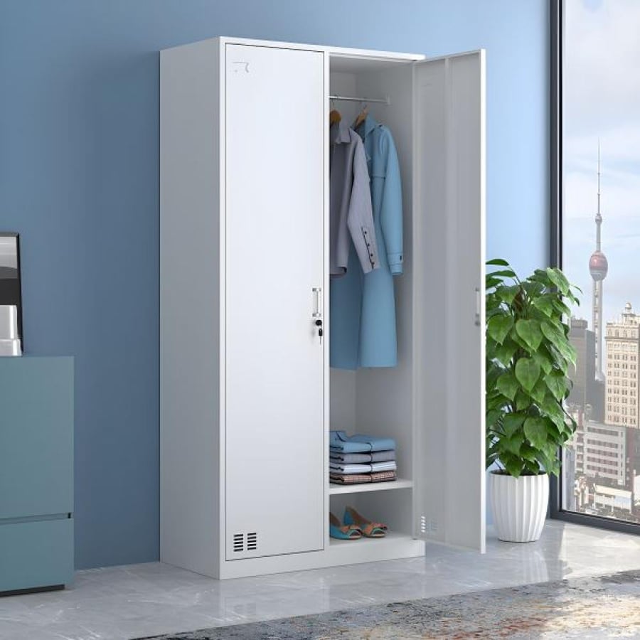 دولاب ملابس حديد 2 ابواب مع ارفف داخلية مقاس 185×85×40 رصاصي W074GRAY