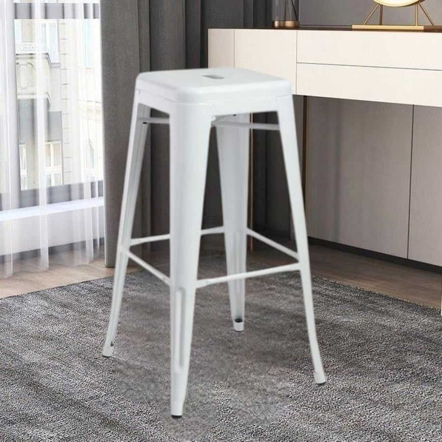 كرسي بار حديد بدون ظهر لون ابيض HS01WHITE