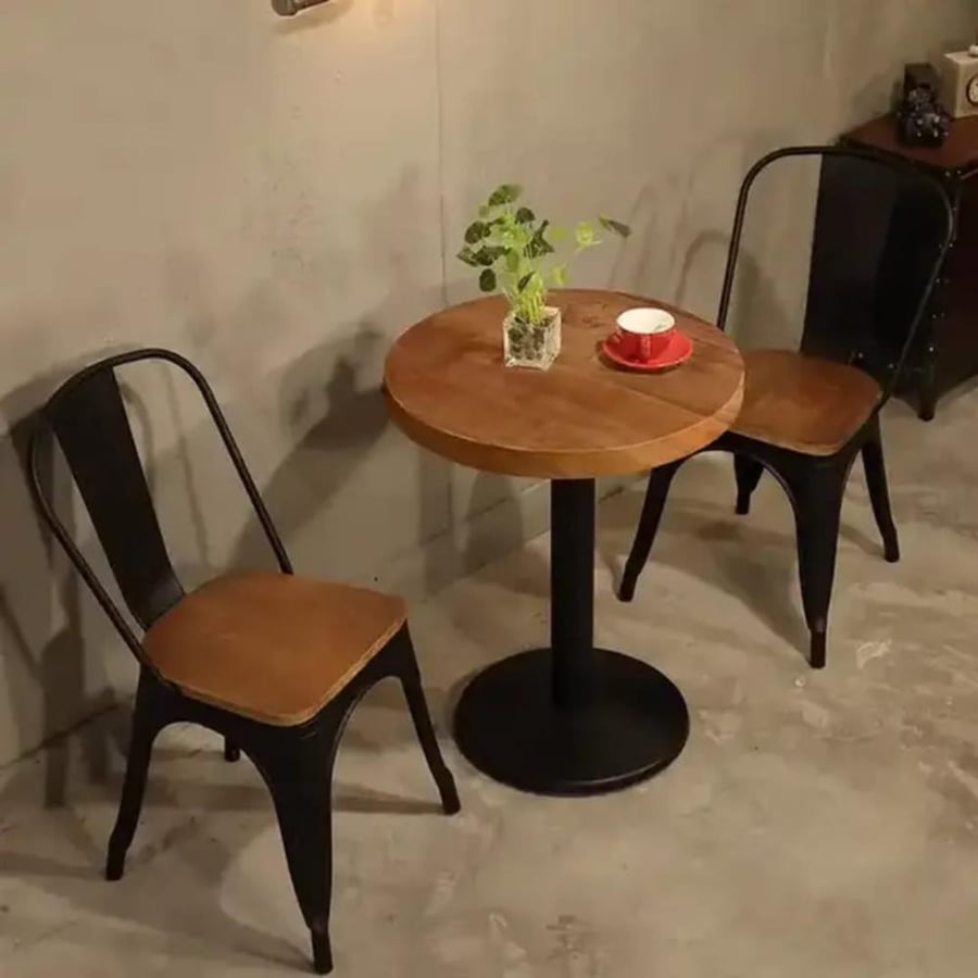 Round brown wooden dining table 60CM black iron base GWD1212BROWN