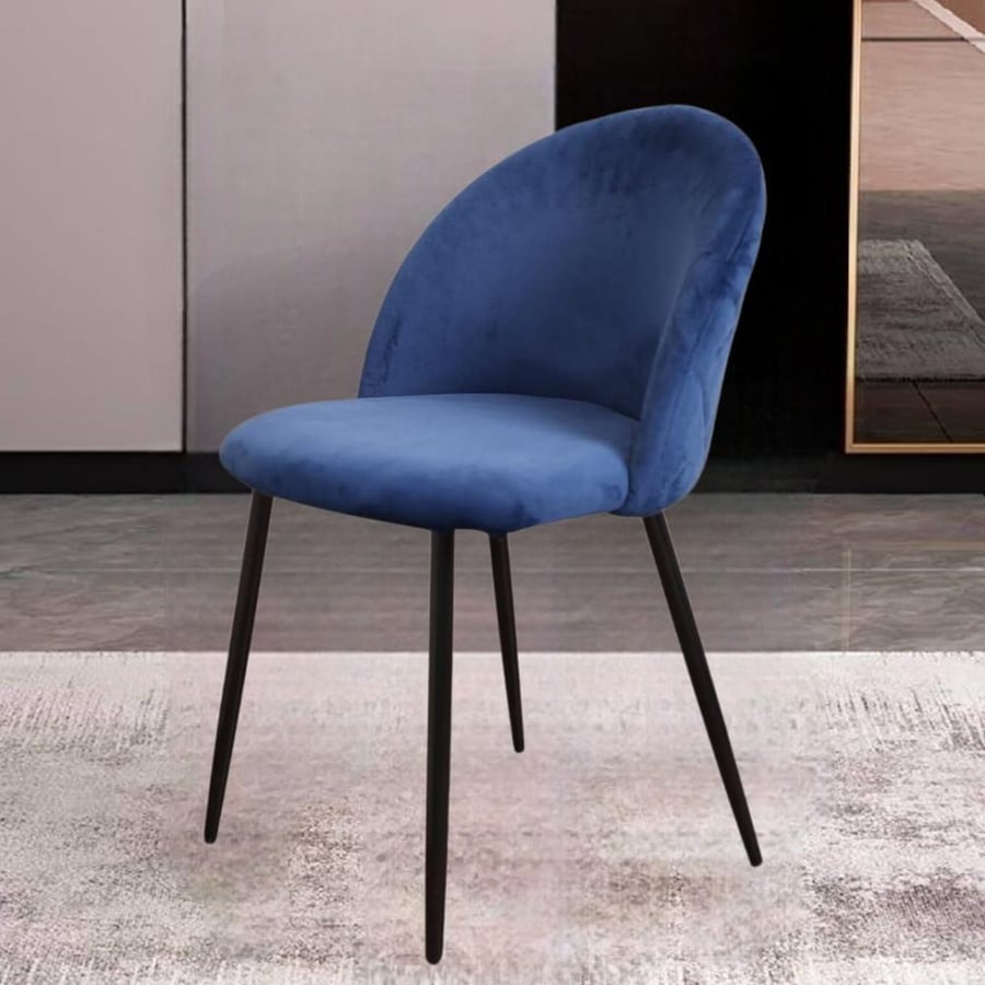 Dining and cafe chair, velvet fabric, dark blue, and black iron leg base HC-07DBLUE