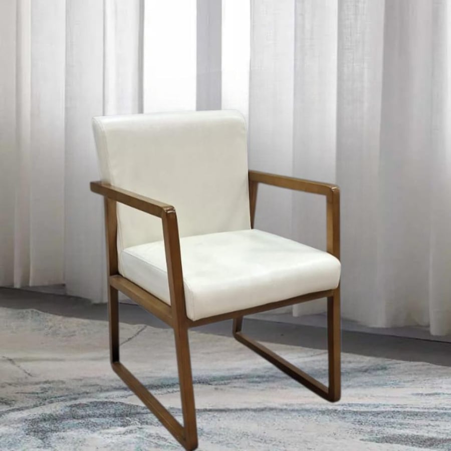 A comfortable and hospitable and relaxing wooden chair with white leather GWD1386