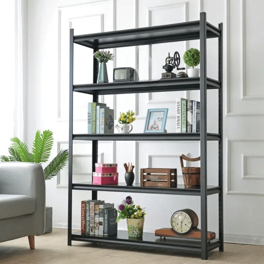 Wooden storage shelves with metal frame to bear weights, 5 tiers, size 60×150×198 cm, model HY8B