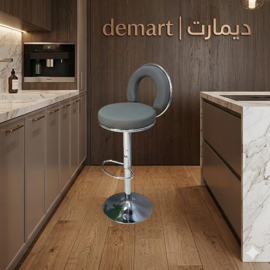 كرسي بار بمقعد جلد ابيض مع قاعدة هيدروليك ستيل فضي DM-A-68WHITE