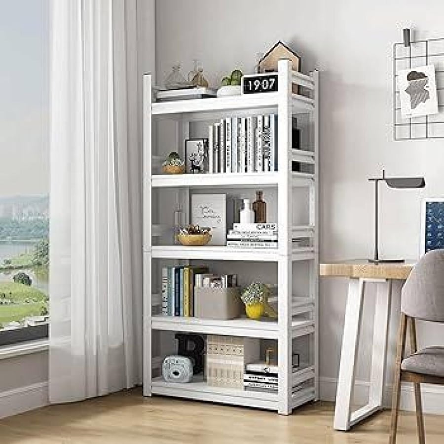 Wooden storage shelves with metal frame to bear weights, 5 levels, size 60×90×198 cm, model HY84W