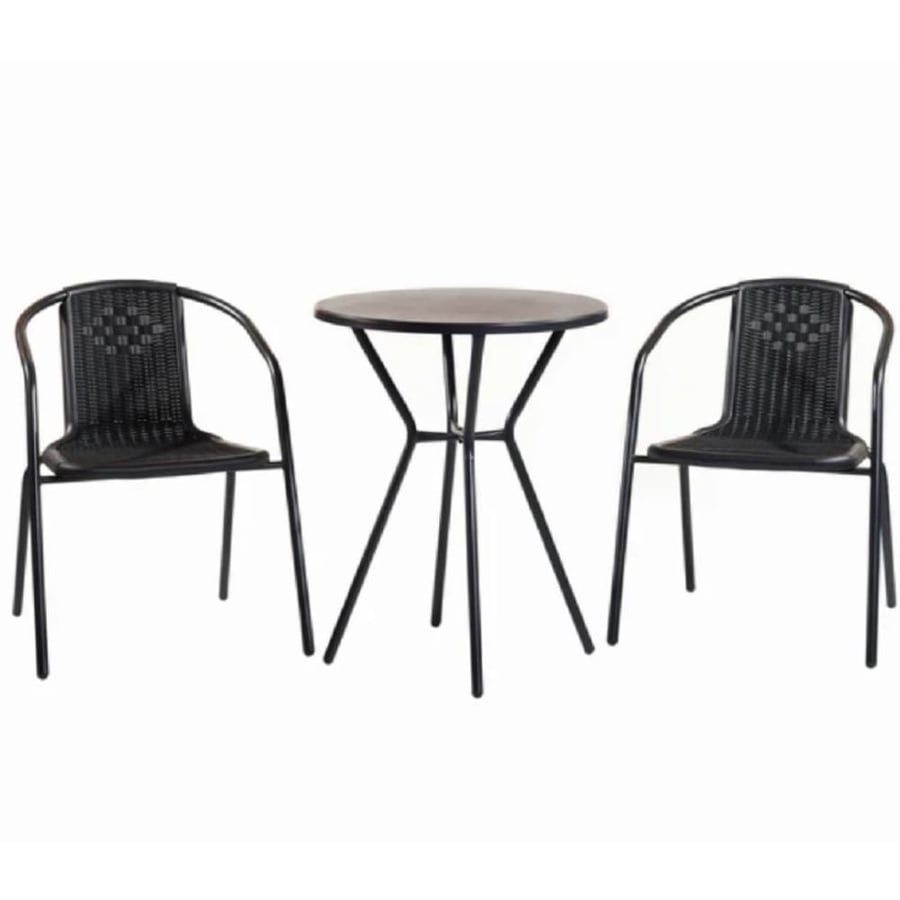 Outdoor dining table set 60CM and 2 iron chairs with plastic brown color AW98540