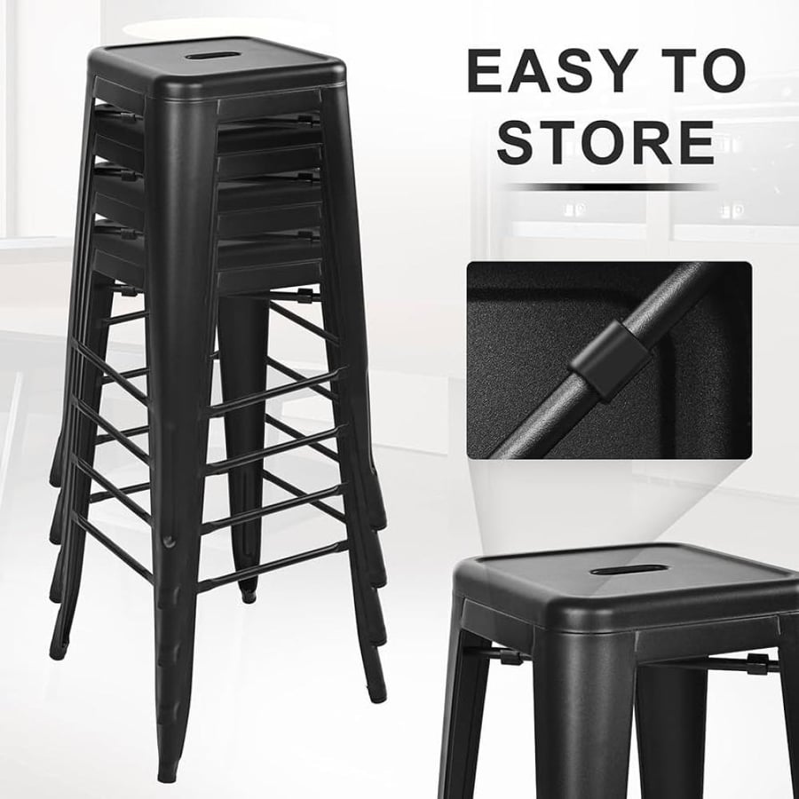 كرسي بار حديد بدون ظهر لون اسود HS01BLACK