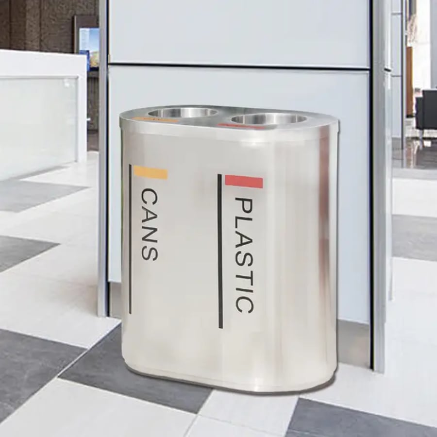 External stainless steel trash bin with two openings GWD1347