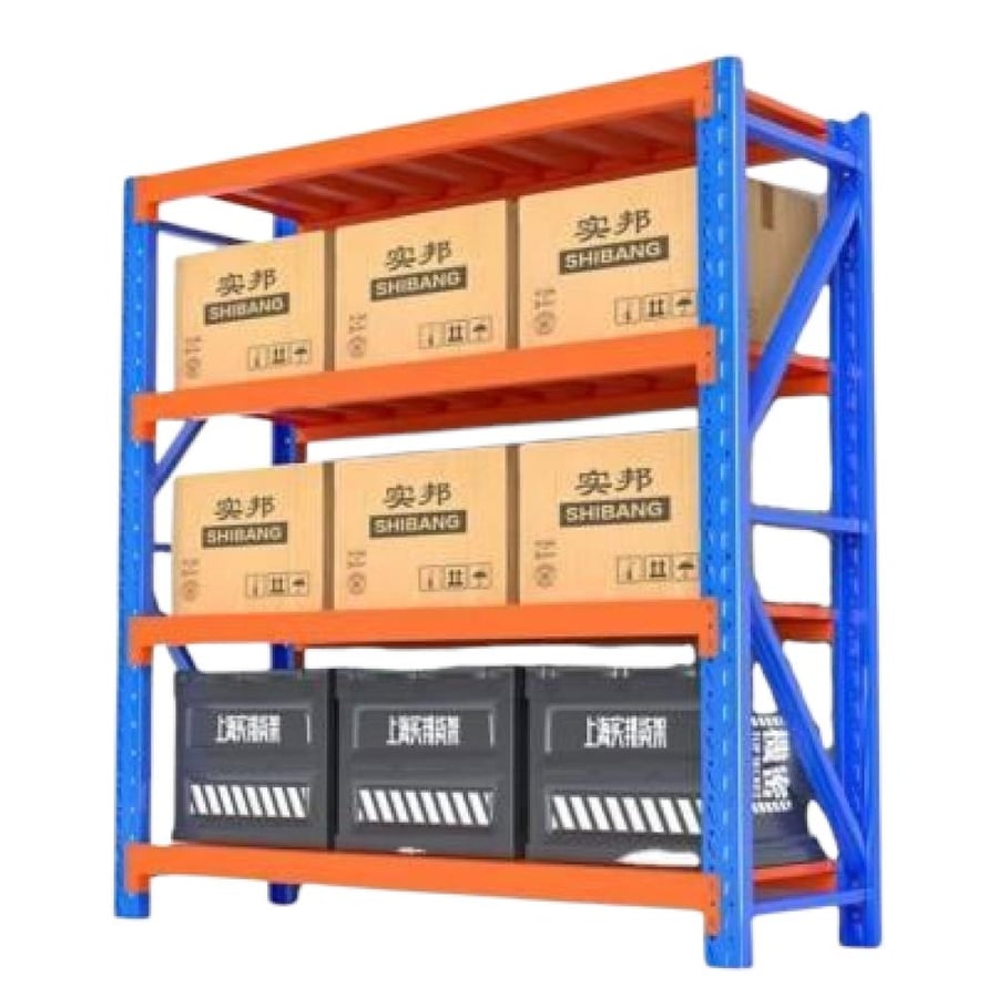 Iron storage shelves, 4 levels, each shelf supports 300 kg, size 60×200×200 cm, model HS25W300