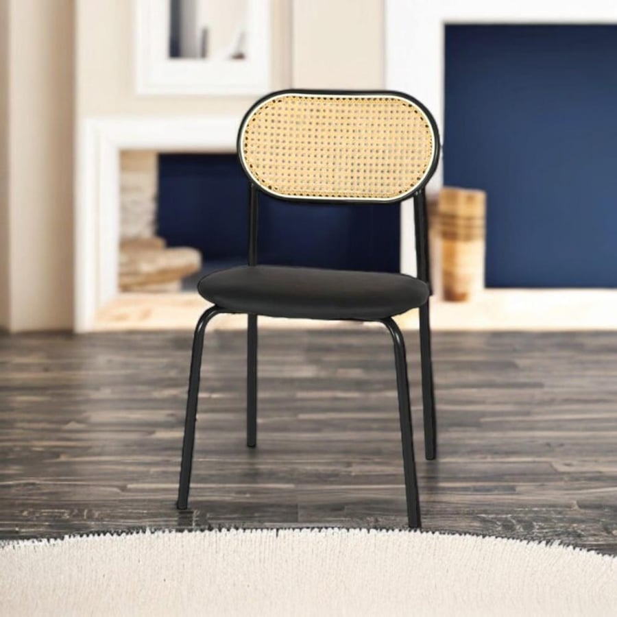 Outdoor dining and cafe chair, iron and rattan, black, with black seat, JSA5BLACK
