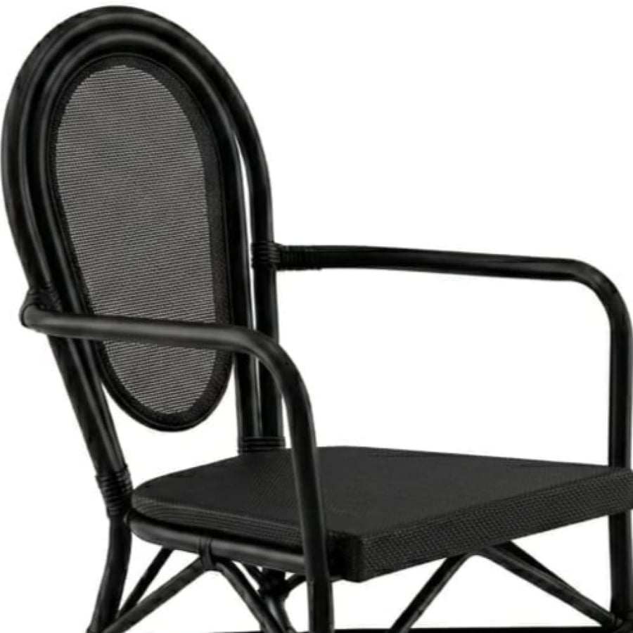 Outdoor chair, bamboo, black iron, and seat and backrest, plastic fabric, black, C-991BLACK