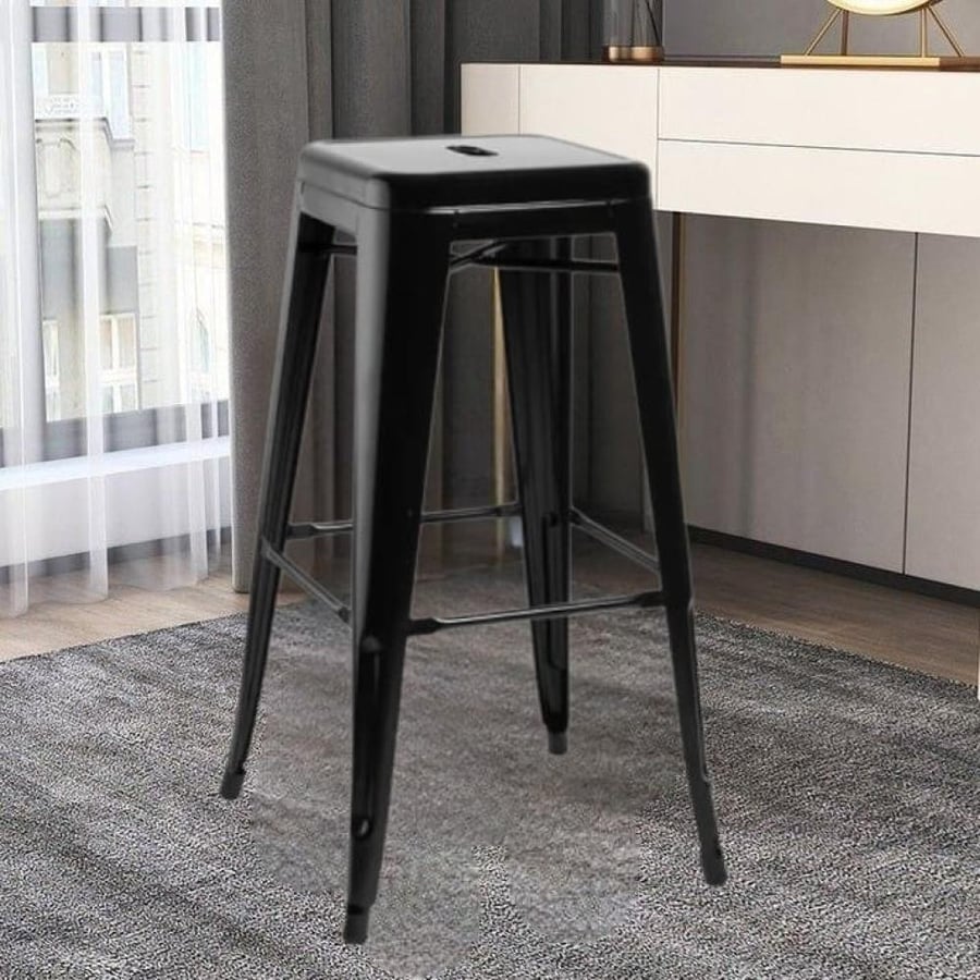 كرسي بار حديد بدون ظهر لون اسود HS01BLACK