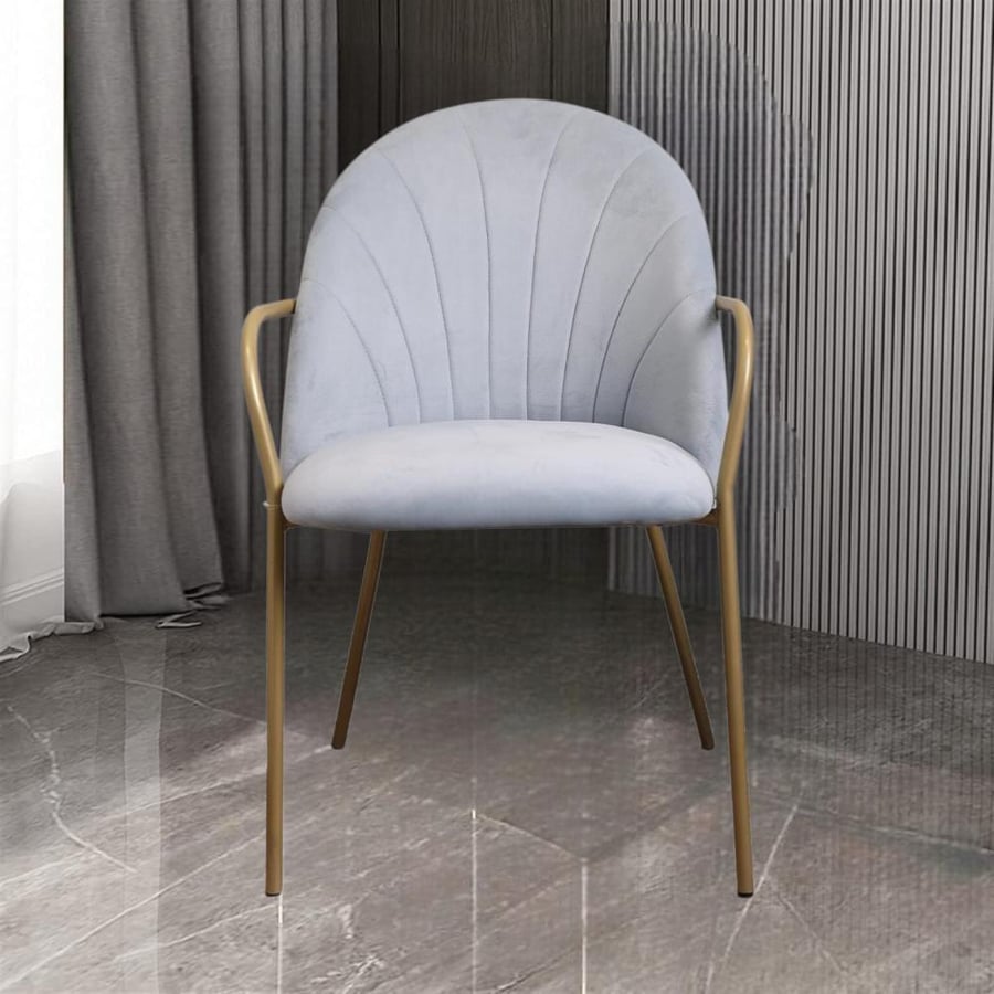 Dining and cafe chair, velvet fabric, light gray, and gold steel leg base HC-12LBLUE