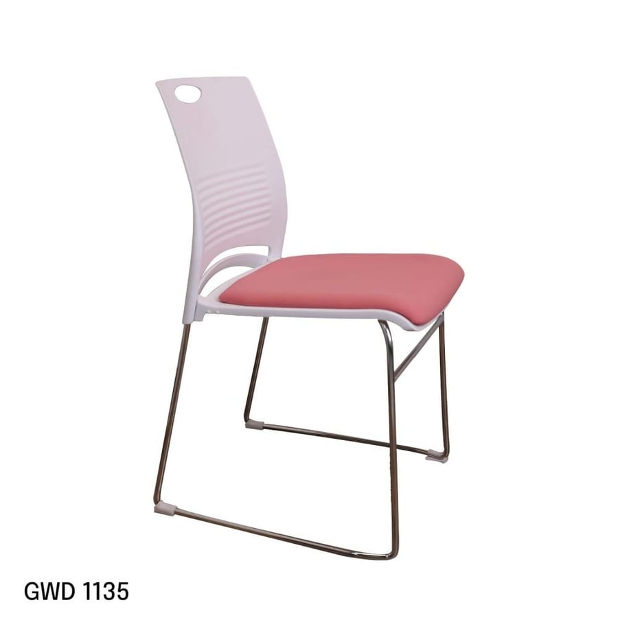 White fiber dining chair with pink fabric seat and silver steel leg base GWD1135PINK