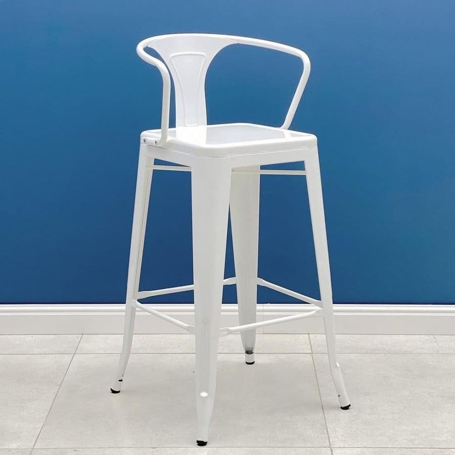 كرسي بار حديد ثابت ابيض بظهر قصير  M-504WHITE