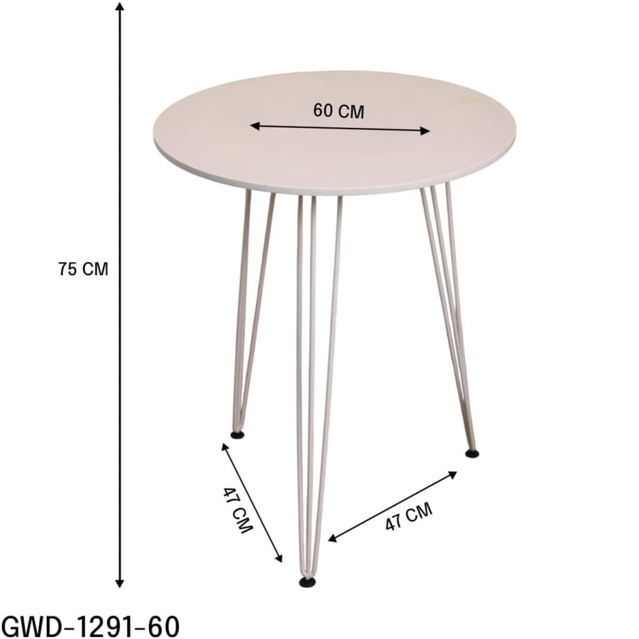 طاولة طعام دائرية 60CM سطح خشب مع قاعدة حديد 3ارجل لون ابيض GWD1291-60W
