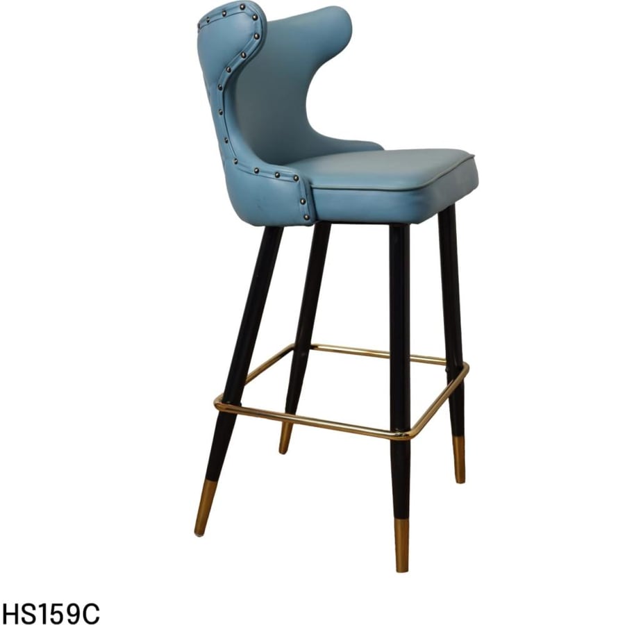 Blue leather bar stool with black metal leg base HS-159CBLUE