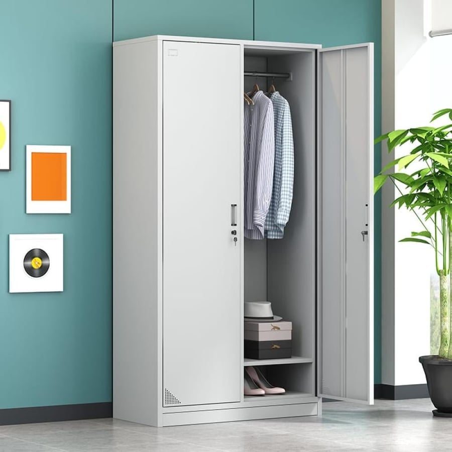 دولاب ملابس حديد 2 ابواب مع ارفف داخلية مقاس 185×85×40 رصاصي W074GRAY