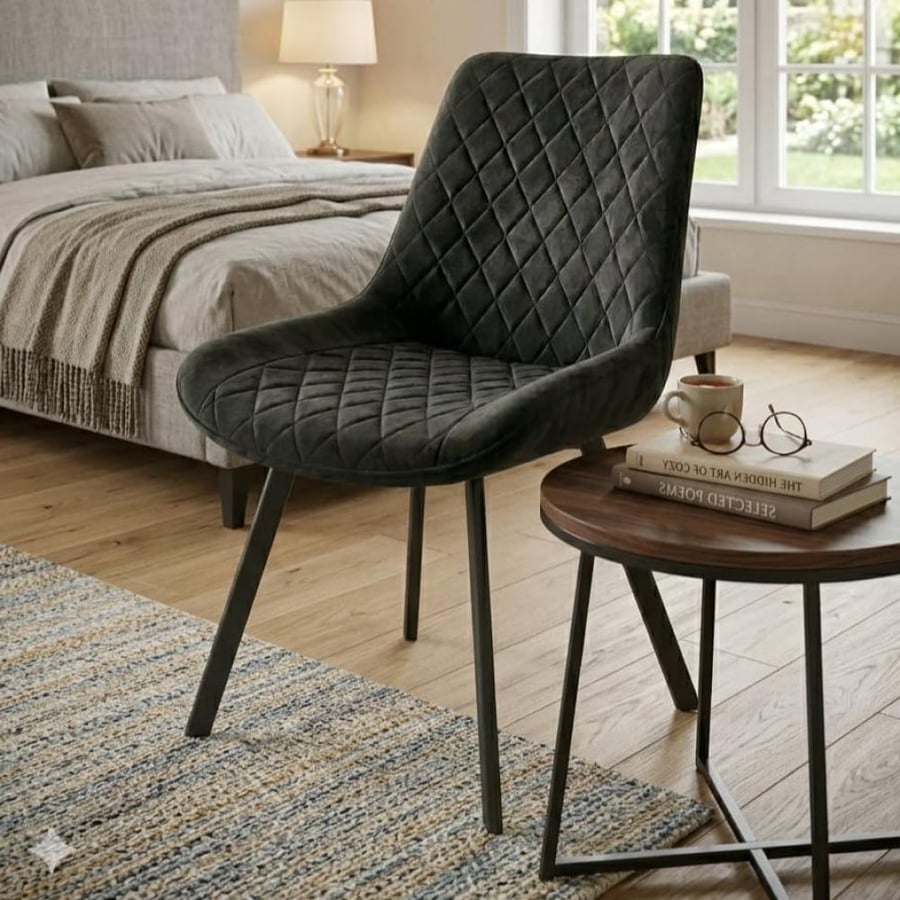 كرسي طعام وكافيه قماش قطيفة مربعات اسود DM-C01BLACK