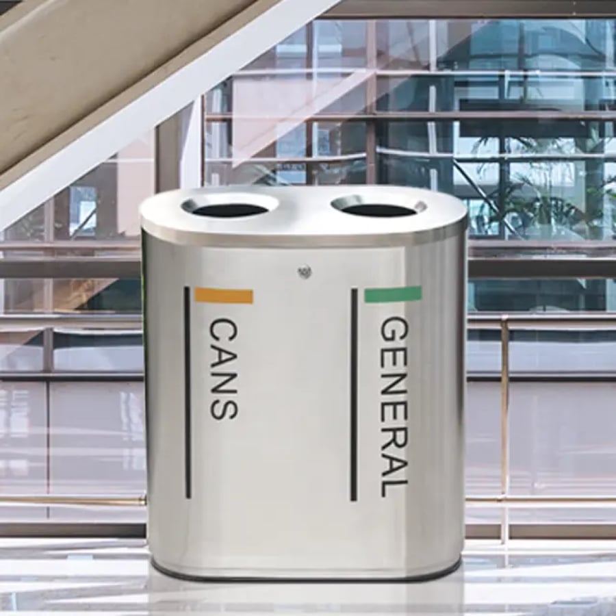 External stainless steel trash bin with two openings GWD1347